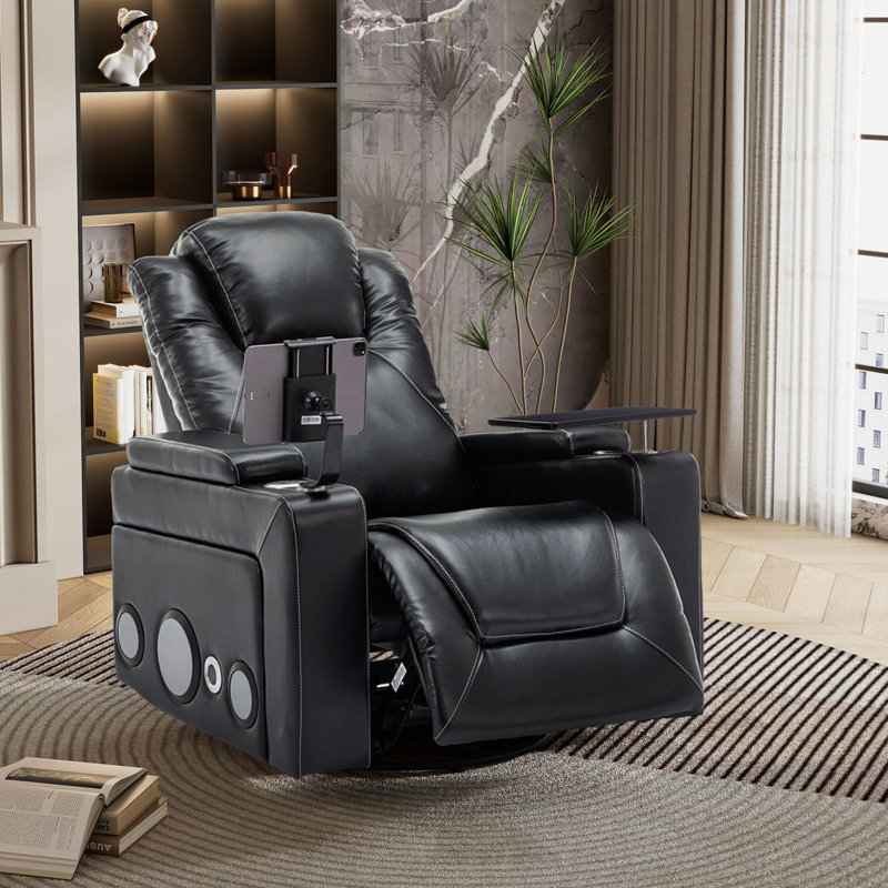 Nahiara Faux Leather Home Theater Seat with Cup Holder Black